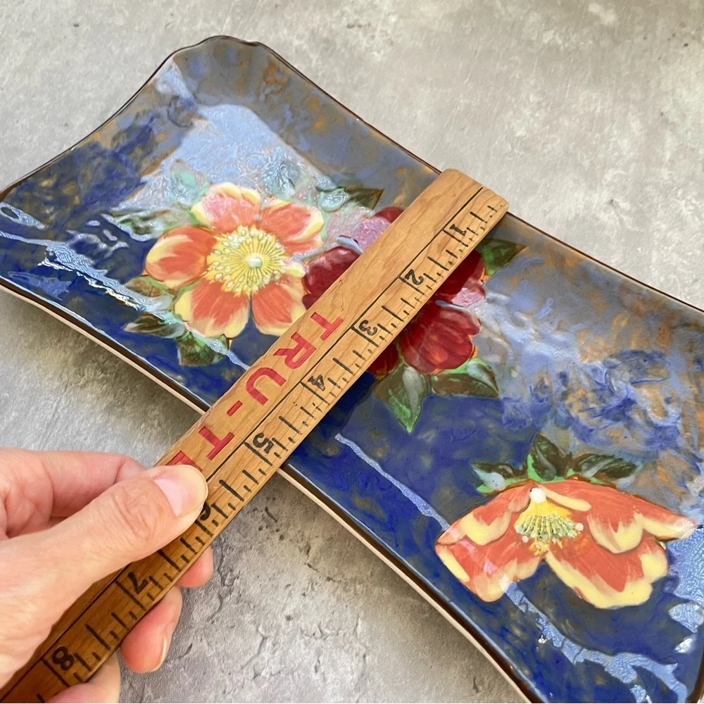 Vtg Royal Doulton Blue Floral Hand Painted Vanity Tray Rectangle Earthenware